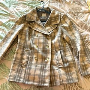 Old navy white and gray plaid pea coat (NWOT)